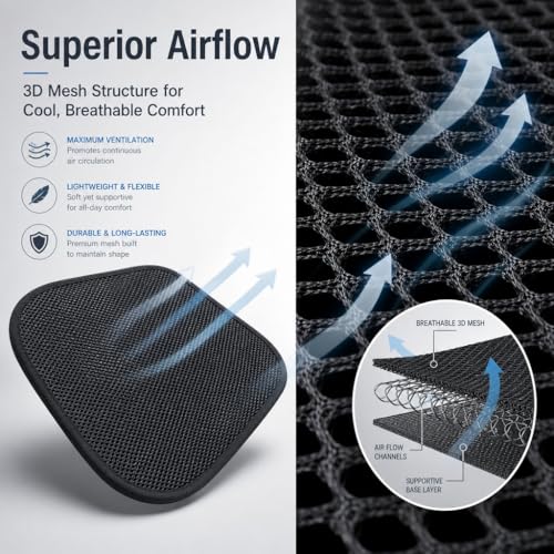 acdiac Summer Cool 3D Air Mesh Breathable Vented Car Seat Cushion Pad,Universal Auto Back Cooling Ventilated Seat Cover for Car SUV Truck Van Pickup for Driving Seat(Black, 1 Pack seat pad) - size: 1 pack seat pad