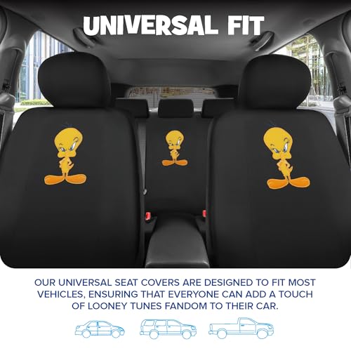 Warner Brothers Looney Tunes Tweety Bird Front & Rear Car Seat Covers Full Set - Easy to Install Durable & Stylish Polyester Fabric Car Seat Cover - Airbag Compatible Universal Fit Car Accessories - size: Full Set, style: Tweety Bird