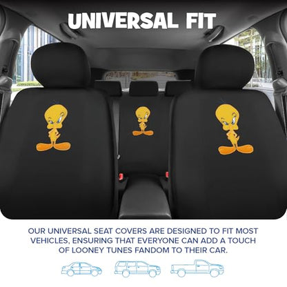 Warner Brothers Looney Tunes Tweety Bird Front & Rear Car Seat Covers Full Set - Easy to Install Durable & Stylish Polyester Fabric Car Seat Cover - Airbag Compatible Universal Fit Car Accessories - size: Full Set, style: Tweety Bird