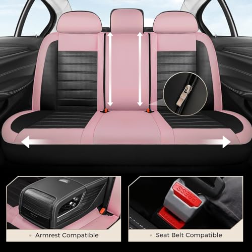 Coverado Car Seat Covers Full Set, Luxury Leather Car Seat Covers, Automotive Front and Rear Mesh Seat Covers, Full Set 5 Seats, Pink Black Seat Covers for SUV Sedan Truck - color: Pink&Black, size: FullSet