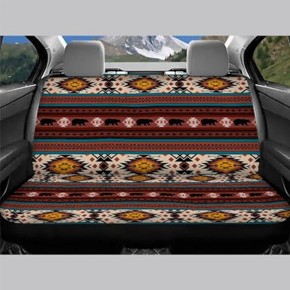 WELLFLYHOM Western Aztec Bear Rear Bench Seat Cover for Cars Truck SUV Universal Car Seat Covers Brown Car Accessories Split Back Seat Backrest Protector Set of 2 - color: Western Aztec Bear