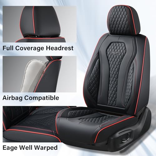 Coverado Car Seat Covers Full Set, Black Seat Covers, Waterproof Car Seat Cover, Car Seat Cushion, Car Seat Covers Front Seats Back Seat Covers, Car Seat Protector Universal Fit Most Cars Red Line - color: Redline/Black, size: FullSet