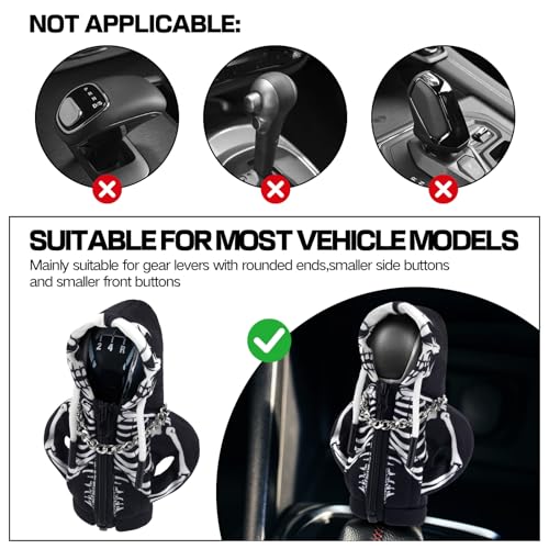 Car Gear Shift Hoodie,Halloween Skull Car Gear Shift Cover,Skeleton Shifter Hoodie with Zipper,Shift Knob Hoodie,Automotive Interior Shifter Knob Cover Decoration Accessories for SUV, Sedan, Truck