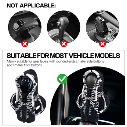 Car Gear Shift Hoodie,Halloween Skull Car Gear Shift Cover,Skeleton Shifter Hoodie with Zipper,Shift Knob Hoodie,Automotive Interior Shifter Knob Cover Decoration Accessories for SUV, Sedan, Truck