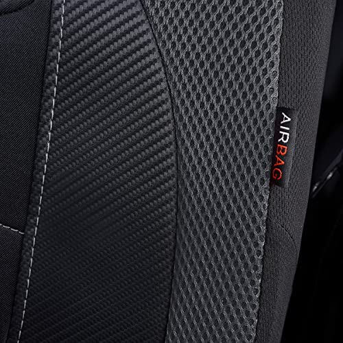 Flying Banner car seat Covers Quality Carbon Fiber Air Mesh Fabric Sport Low High Back Bucket Back Pocket Arm Rest (2 Fronts-Low Bucket-Built-in Seatbelt Compatible, Gray) - color: Gray -- Built-in Seatbelt Compatible, size: 2 Fronts--Low Bucket--Built-in