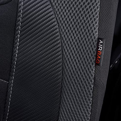 Flying Banner car seat Covers Quality Carbon Fiber Air Mesh Fabric Sport Low High Back Bucket Back Pocket Arm Rest (2 Fronts-Low Bucket-Built-in Seatbelt Compatible, Gray) - color: Gray -- Built-in Seatbelt Compatible, size: 2 Fronts--Low Bucket--Built-in