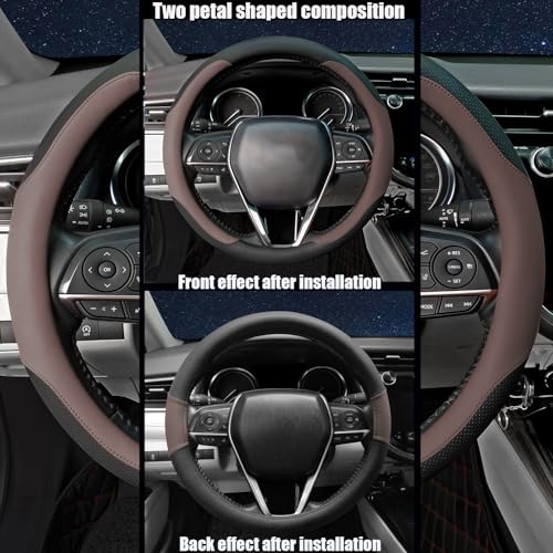 Steering Wheel Cover Standard Size Medium 14.5-15 inch, Non-Folding Packaging, Microfiber Leather, Anti-Slip, Soft Grip, Universal Fit for Cars SUVs Trucks, Black and Chocolate Brown - color: Black and Brown