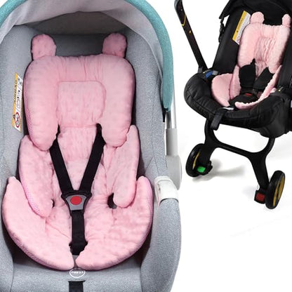 3in1 Reversible Carseat Head Body Support Newborn,3D Minnky Infant Car Seat Insert,Extra Soft Breathable Baby Car Seat Pillow Cushion Boys Girls,fit Stroller,Bouncer,Swing(Pink) - color: Pink