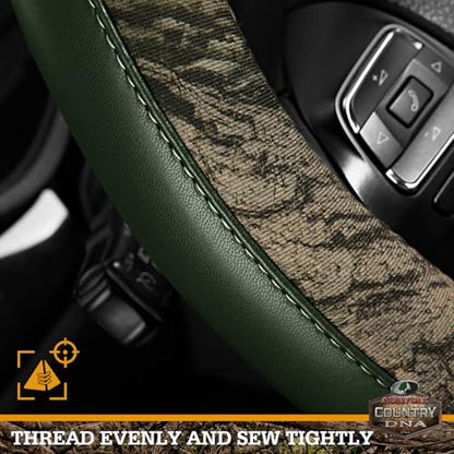 Mossy Oak Camo Steering Wheel Cover, Durable Grip Car Steering Cover, Universal Fit 14.5"–15.5" - Made with Premium Green PVC Leather and Cotton Fabric, Anti-Slip - Official Licensed Product - color: Green
