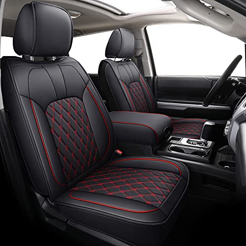 LUCKYMAN CLUB 2007-2021 Tundra Pickup Trucks Car Seat Covers X05-T3 Full Set, Fit Fit SR5 SR Platinum TRD PRO Trims Crew/Crewmax/Extended/Double Cab with Water Proof Faux Leather (Black&Red Full Set) - color: Black&Red, size: 2007-2021 Full Set