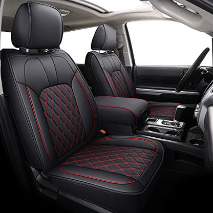 LUCKYMAN CLUB 2007-2021 Tundra Pickup Trucks Car Seat Covers X05-T3 Full Set, Fit Fit SR5 SR Platinum TRD PRO Trims Crew/Crewmax/Extended/Double Cab with Water Proof Faux Leather (Black&Red Full Set) - color: Black&Red, size: 2007-2021 Full Set