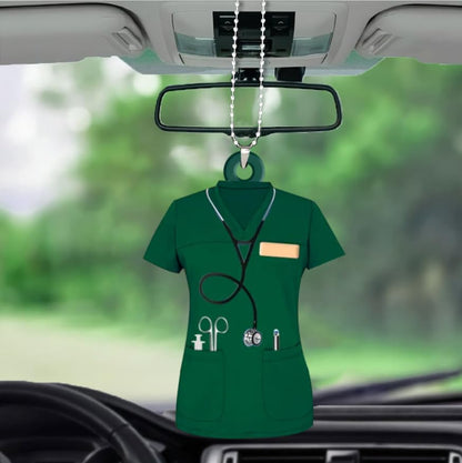 Personalized Nurse Scrubs Car Ornament, Acrylic Hanging Decoration with Custom Name, Healthcare Worker Appreciation Gift, Blue, Car Mirror Decor