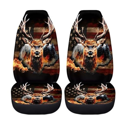 American Flag Patriot 2 Piece Car Seat Covers for Men Women Front Seats Only Auto Seat Protector Deer Print Universal Fit Most Truck SUV Van Car Accessories - color: American Flag Deer