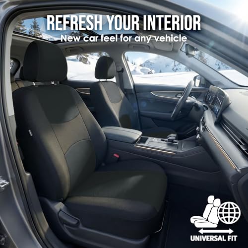 FH Group Car Seat Covers Full Set Cloth - Universal Fit Automotive Seat Covers, Low Back Front Seat Covers, Solid Back Seat Cover, Washable Car Seat Cover For SUV, Sedan And Van Black - color: Black, style: Seat Cover Full Set