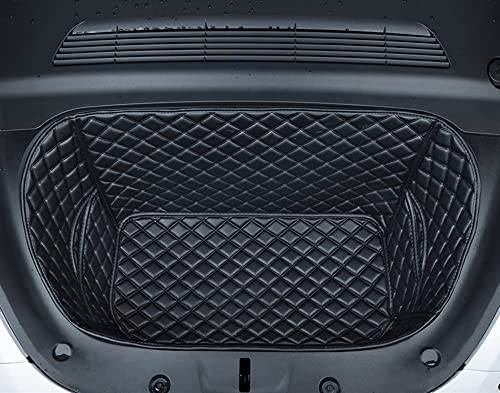Compatible with Tesla Model Y 2020-2025 Frunk Mats Front Trunk Mat Frunk Organizer Leather All-Weather Full Coverage - color: Black with Black Stitching, size: 2020-2025 Front Trunk Mat