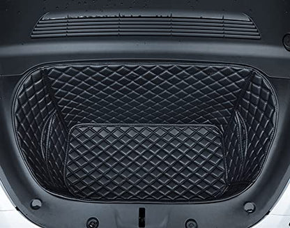 Compatible with Tesla Model Y 2020-2025 Frunk Mats Front Trunk Mat Frunk Organizer Leather All-Weather Full Coverage - color: Black with Black Stitching, size: 2020-2025 Front Trunk Mat