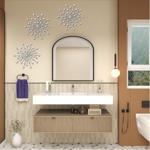 ZEXUIRU 3 Set Silver Starburst Wall Art for Home Decor Metal Bling Crystal Rhinestones Sunburst Wall Decor Sparkling Rhinestone Art Accent Silver - 13in