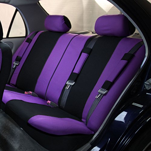 FH Group Light & Breezy Cloth Car Seat Covers, 7 Seater Three Row Set- Airbag & Split Ready -Universal for Cars Trucks and SUVs (Purple/Black) - color: Purple