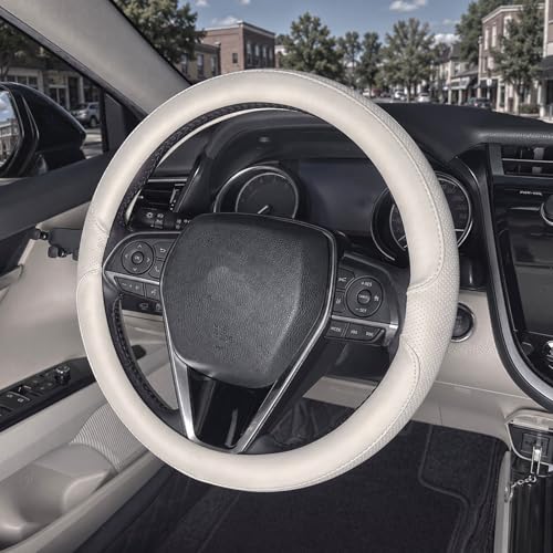 Steering Wheel Cover Universal Standard Size 14.5-15 inch, Non-Folding Packaging, Breathable Microfiber Leather, Anti-Slip, Soft Grip, Fits Most Cars SUVs Trucks, Light Creamy Gray - color: Light Creamy Gray