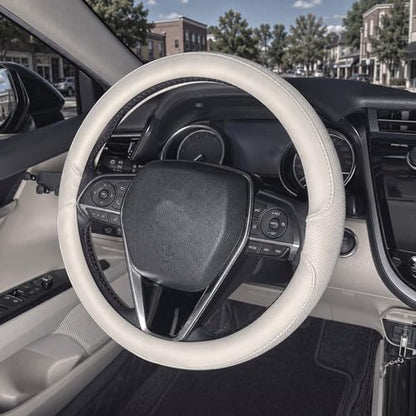 Steering Wheel Cover Universal Standard Size 14.5-15 inch, Non-Folding Packaging, Breathable Microfiber Leather, Anti-Slip, Soft Grip, Fits Most Cars SUVs Trucks, Light Creamy Gray - color: Light Creamy Gray, size: Round Shaped: Medium 14 1/2''-15''