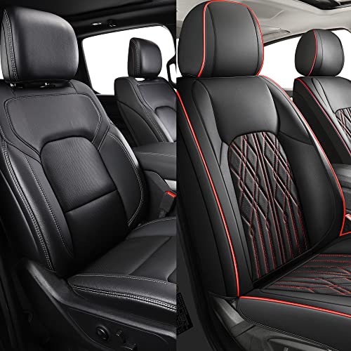 Huidasource Car Seat Covers Full Set, Leather Seat Cover Universal Fit for Most Cars Sedans SUVs Trucks, Airbag Compatible, Cup Holder Access, Easy Install, Wipes Clean, Wear-Resistant, Black&Red - color: A-Black&Red, size: 5pcs Full Set