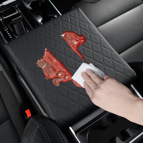 F150 Center Console Cover/Pad Fit 2021 2022 2023 2024 2025,Faux Leather Ford f150 Armrest Mat,Ergonomic Support Cushion,Console Protector,Waterproof Wear-Resistant Scratch-Resistant