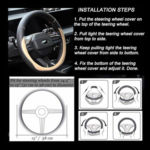 Valleycomfy Microfiber Leather Steering Wheel Cover Universal 15 inch (Beige) - color: Beige, size: Medium(Standard) Size[14.5"-15"]