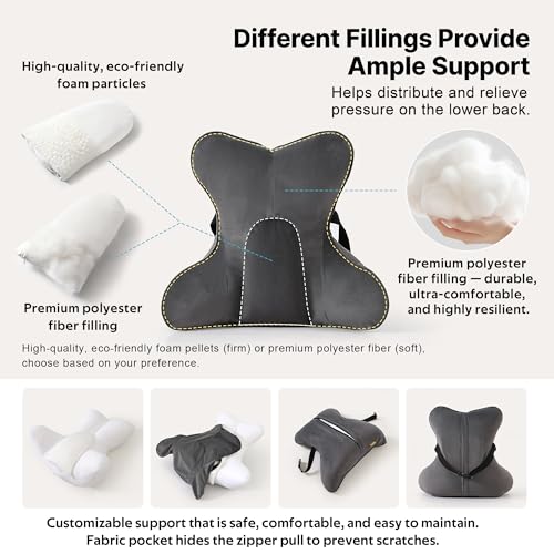 Lumbar Support Pillow (Pat. Pend) for Office Chair, Couch, Recliner & Car Seat, Ergonomic Back Support for Lower Back Comfort, with Adjustable Strap to Stay in Place, Steel Gray - color: Steel Gray
