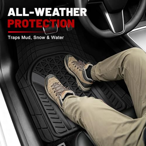 Heavy Duty Rubber Car Mats Carbon Fiber Design (Graphite Gray), 4-Piece Deep Waterproof Floor Mats Set (Front & Rear Full Set), All Weather Universal Trim to Fit Automotive SUV Sedan Truck - color: Graphite Gray, size: Carbon Fiber