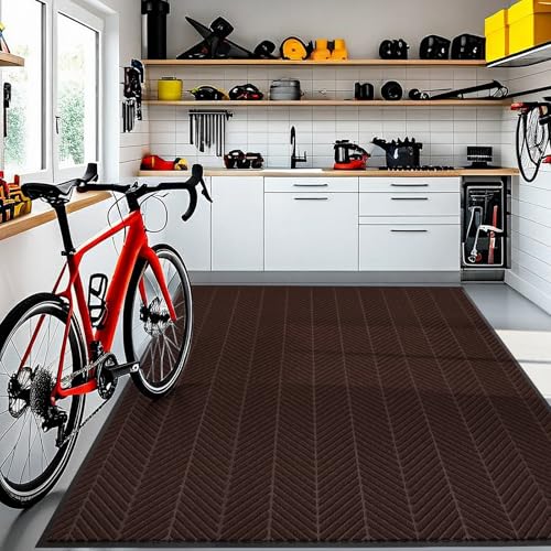 4′ x 8′ Heavy Duty Front Door Mat Indoor Outdoor Entrance, Easy Clean Non-Slip All Weather Commercial Floor Mat for Entryway, No Curling Waterproof Vinyl Welcome Mat (Dark Brown) - color: Dark Brown, size: 4' x 8' (Rectangular)