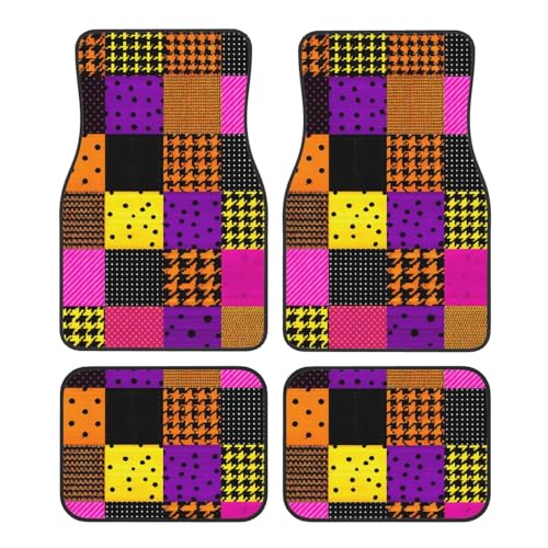 OSAM SPACE Patchwork Colorful Squares Car Floor Mats Set of 4 All Weather Trunk Mat Anti-Slip Automotive Carpet Decor Rugs Universal Car Accessories - color: Patchwork Colorful Squares