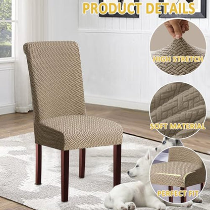 Waterproof Dining Room Chair Cover Set Jacquard Chair Slipcover Washable Parsons Chair Slipcover Removable Seat Protector for Dining Room Hotel Restaurant - 4 PCS Chair Cover+1 PC Bench Cover