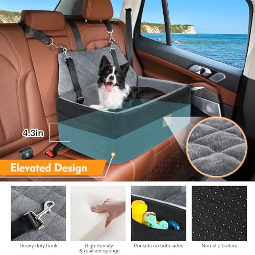 Dog Car Seat for Large Medium Dogs,Washable Pet CarSeat Under 55 lbs or 2 Small Dogs,Dog Booster Seat Travel Bed with Thick Cushion,2 Safety Leashes - color: Black/grey