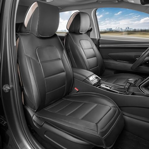Motorbox Classic Edition Seat Covers, Premium Faux Leather Seat Covers for Cars Trucks Vans SUV, Semi Custom Fit Car Seat Covers Front Seats Only, Automotive Interior Cover - Black - color: Black Front Seats