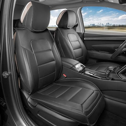 Motorbox Classic Edition Seat Covers, Premium Faux Leather Seat Covers for Cars Trucks Vans SUV, Semi Custom Fit Car Seat Covers Front Seats Only, Automotive Interior Cover - Black - color: Black Front Seats