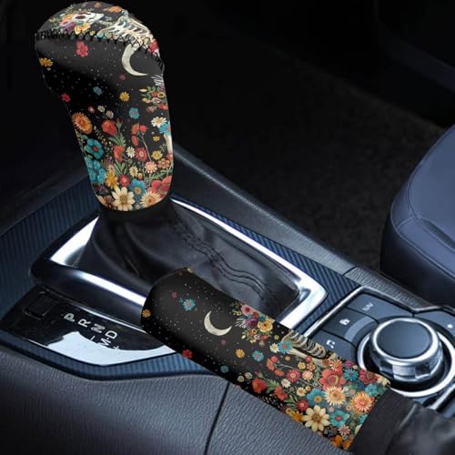 AFPANQZ 2 Pack Car Protective Interior Accessiores for Men Women Hippie Flower Skull Universal Fit for Truck SUV Sedans Automotive Accessories Protectors 2 PCS Set - color: Hippie Flower Skull