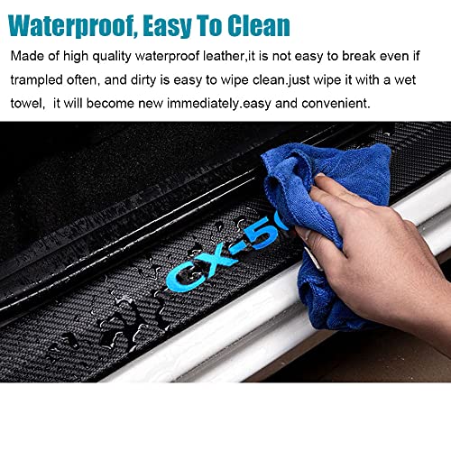 LEXLEY for Mazda 2023 2024 2025 2026 CX-50 CX50 Carbon Fiber Style Leather Door Sill Protector Anti-Dirty Scuff Plate Cover Guard Sills Protector Trim,Welcome Pedal Protect 4PCS -Blue
