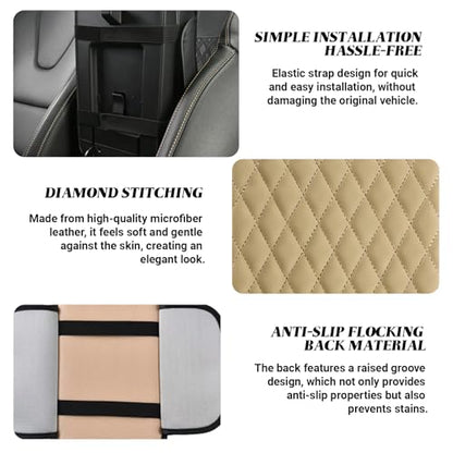 Car Center Console Cover, Upgraded Microfiber Car Armrest Cover Cushion, with 2 Storage Bags Scratch, Resistant Leather Cars Armrest Storage Box Universal Vehicles Accessories (Beige) - color: Beige
