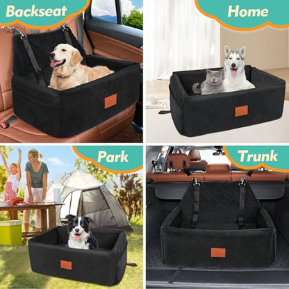 Dog Car Seat for Large Medium Dogs,Portable Washable Pet Car Seat Under 55 lbs,Dog Booster Seat with Thick Cushion,2 Safety Leashes Travel Car Dog Bed - color: Black