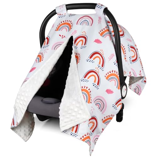 Car Seat Cover Baby, Carseat Covers Baby Girl, Winter Infant Car Seat Cover, Warm Minky Car Seat Canopy, Baby Carrier Cover with Peekaboo Opening, Multi Use Nursing Cover & Toddler Blanket