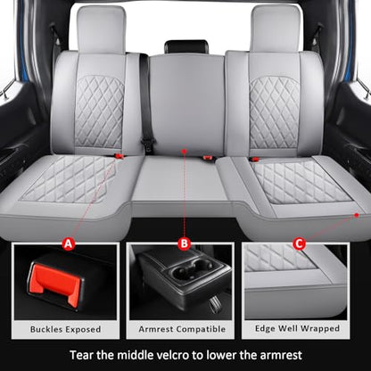 MIROZO Ram Seat Covers Full Set, Waterproof Car Seat Cover Grey Leather Truck Seat Protector Compatible with 2009-2026 RAM 1500/2500/3500 Crew Quad Cab Pickup with Split Curved Bench 40/60,Gray - color: Gray, size: FullSet（Curved Back）