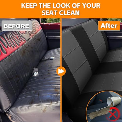 Truck Seat Cover Compatible with 1961-1987 Chevy C10/20 & K10/20 Bench Seat, Heavy Duty Knitted Fabric with Sponge - color: black and charcoal