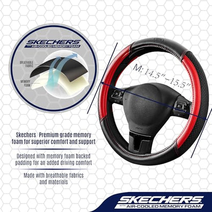 Skechers Air-Cooled Steering Wheel Cover, Leather Car Steering Wheel Cover Universal Fit 14" 1/2-15" Car Wheel Protector for Men Women Fit Suvs,Vans,Sedans,Car,Trucks,Red - color: Red