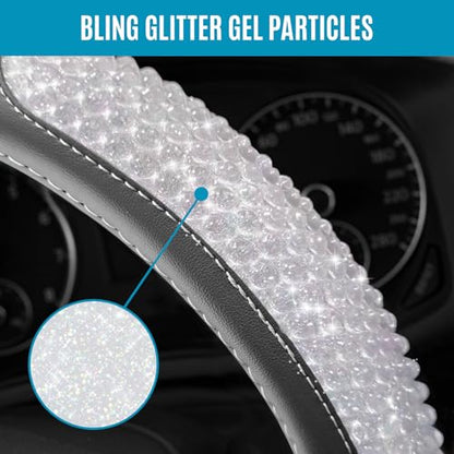PIC AUTO Steering Wheel Cover, Glitter Gel Particles & Black Luxury Leather Car Steering Cover, Universal Fit 14.5"-15.5" Anti-Slip Car Wheels Cover for Girls & Women - color: Black