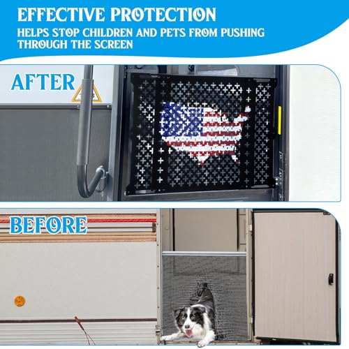 Gisafai 18 Inch High Adjustable RV Door Screen Protector Adjusts from 21''- 31.5'' Aluminum RV Entry Screen Door Grille Alloy Screen Door Grill Screen Defender for RV Door, Black - size: 18 Inch High, style: Flag