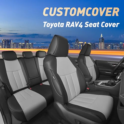 RAV4 Full Coverage Car Seat Covers for Toyota RAV4 2019-2025 Gas LE XLE XLE Premium Limited, Custom Fit Faux Leather Seat Covers Full Set, Water-Resistant Automotive Seat Protectors-Black Gray