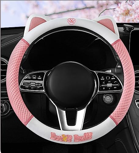 Women's Cartoon Steering Wheel Cover Comfortable, Breathable, Non-Slip All-Season Car Accessory Universal 15-inch Fit Suitable for Sedans, Pickup Trucks, and SUVs - color: Pink
