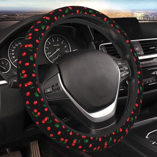 Delicious Cherry Elastic Steering Wheel Cover Non-Slip Breathable Steering Wheel Protector Fit Auto, Suvs, Truck - color: Delicious Cherry