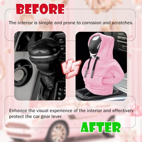 Pink Car Gear Shift Hoodie, Universal Mini Knob Hoodie for Cars Shifter, Cute Automotive Protector Decorations Gadgets for Women Men