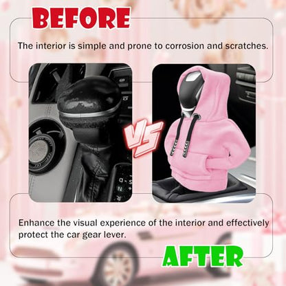 Pink Car Gear Shift Hoodie, Universal Mini Knob Hoodie for Cars Shifter, Cute Automotive Protector Decorations Gadgets for Women Men